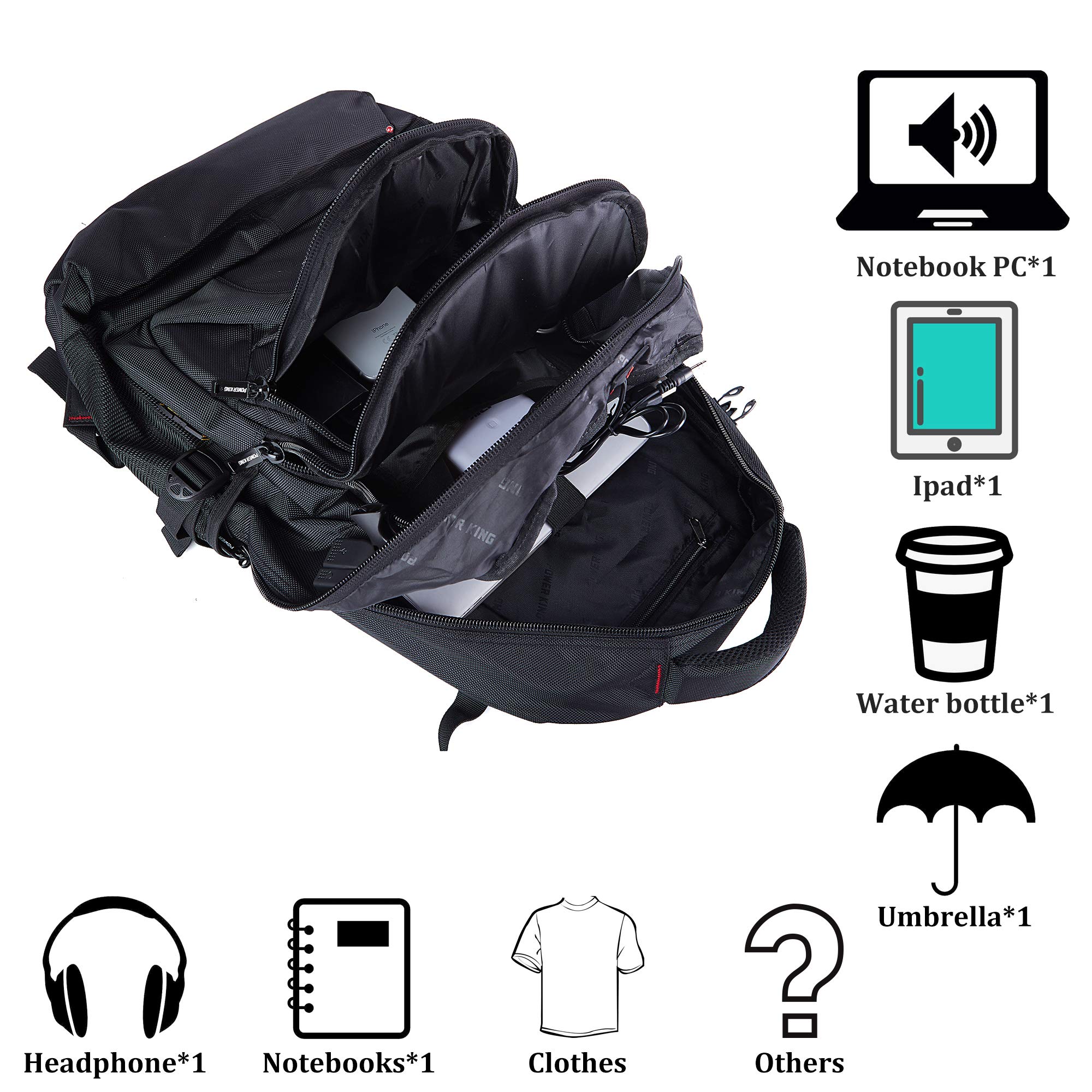 POWER KING Travel Laptop Backpack, Business Backpack School Bag with USB Charging Port and Earphone Port Daypack for Men Women Fits 14 Inch Laptop, Notebook, Computer for Work, College