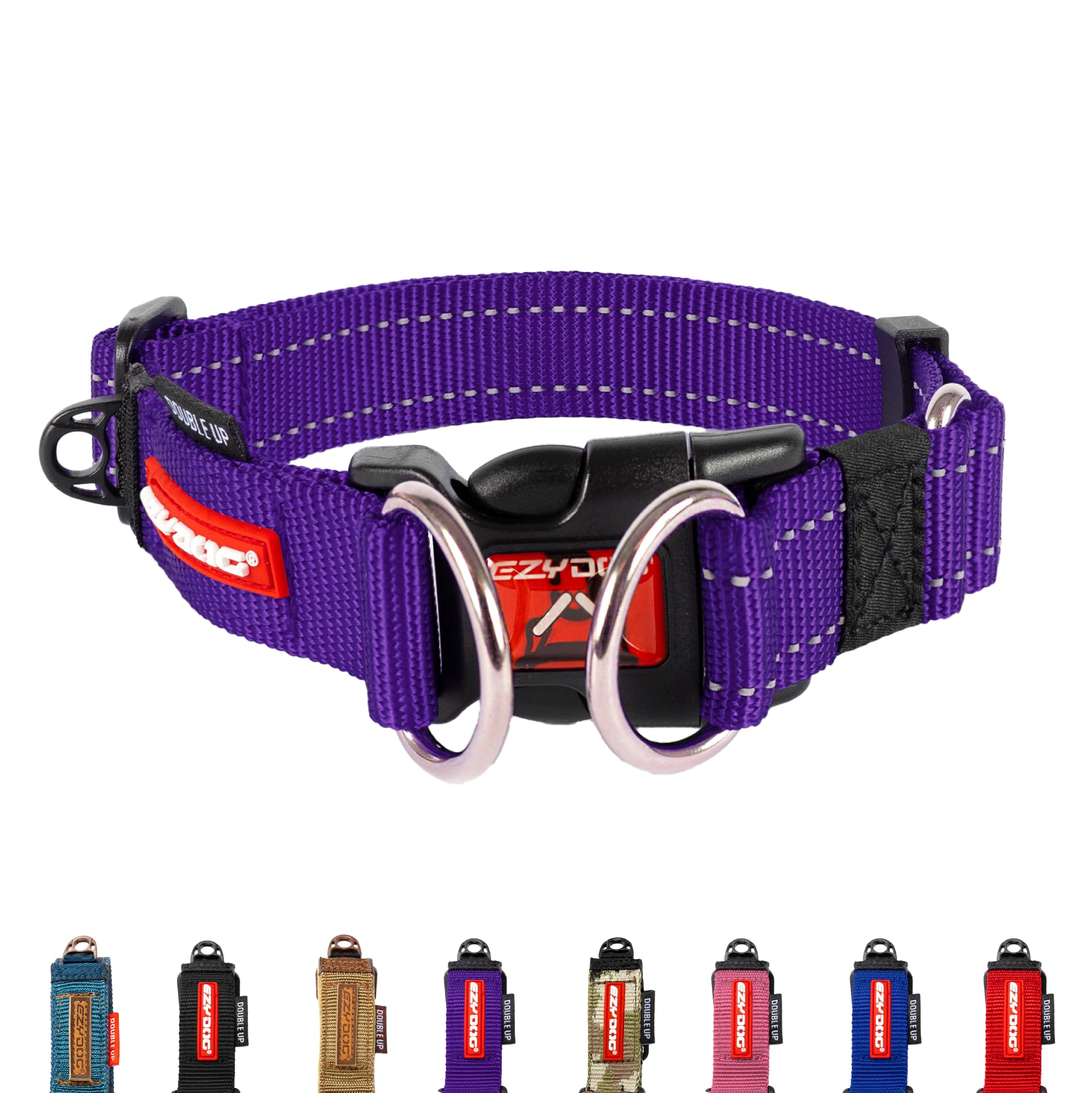 EZYDOG Double Up Dog Collar | Dog Collar Small, Medium, Large Dogs, Reflective Dog Collar, Supreme Comfort, Soft Neoprene Material, Strong Nylon Webbing (X-Large, Purple)