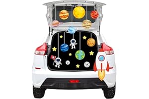 WATINC 30Pcs Halloween Outer Space Trunk or Treat Outdoor Decoration Kit, Solar System Universe Party Favors Decor, Rockets Planets Astronauts Paper Hanging Decorations for Garage Archway Outdoor