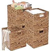 11x11in Wicker Storage Baskets Set of 5 Collapsible Water Hyacinth Basket for Organizing,Handwoven Woven Bins for Bedroom,Living Room,Shelves - Natural