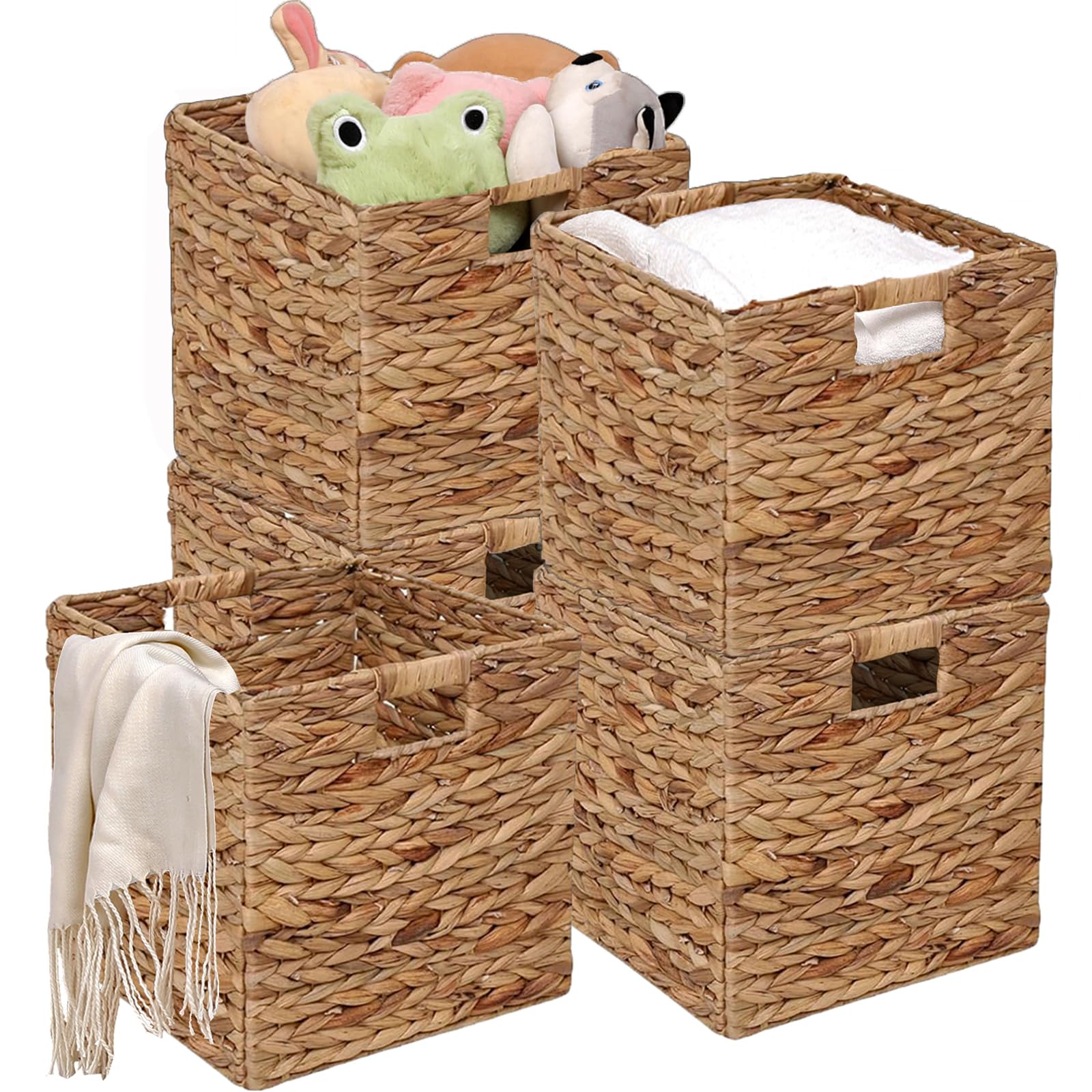 Photo 1 of 11x11in Wicker Storage Baskets Set of 5 Collapsible Water Hyacinth Basket for Organizing,Handwoven Woven Bins for Bedroom,Living Room,Shelves - Natural