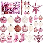 Christmas Tree Ornament, 132pcs Christmas Tree Decoration Set Pink Christmas Ball Shatterproof Hanging Tree Ornament Large and Small Ornaments Baubles Assortment for Christmas Tree Decor Holiday Party