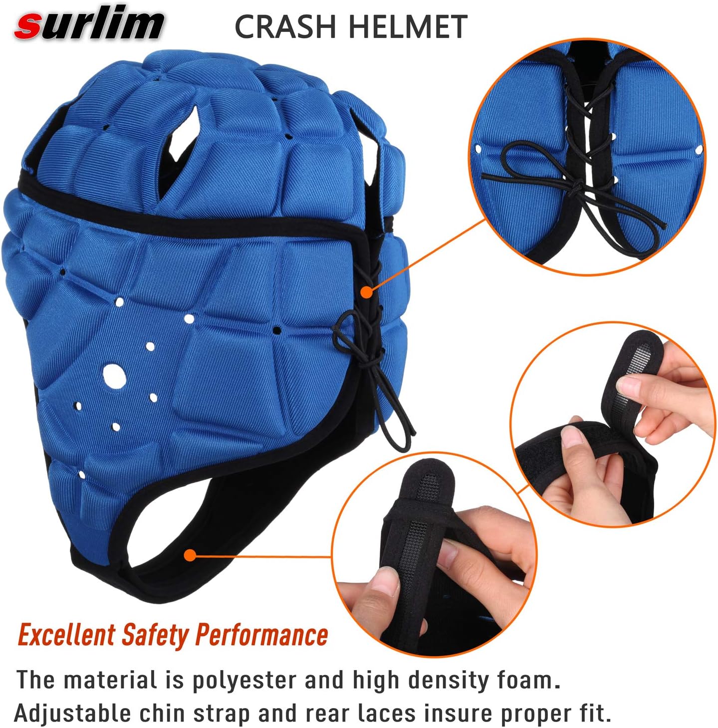 surlim Rugby Soft Helmet Soccer Headgear Scrum Cap 7v7 Flag Football Headguard for Adult Large (Blue) : Sports & Outdoors