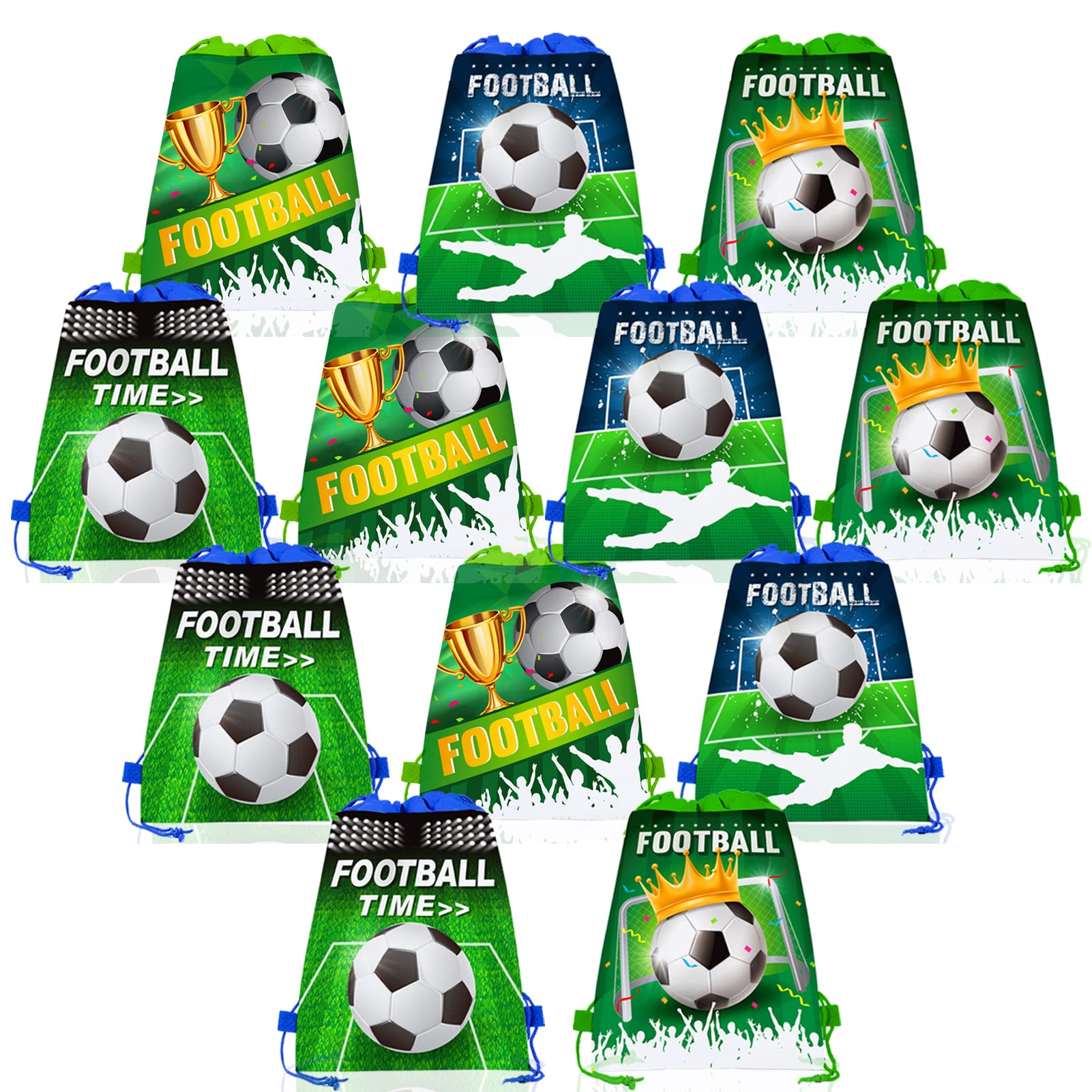 Qpout 12pcs Football Drawstring Bags, Soccer Backpack, Kids Birthday Giveaways Bag, Candy Bag, Gifts Treats Pouch for Children (13.3x10.6 inch)