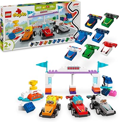 LEGO DUPLO Town F1 Team Race Cars & Drivers 10 Cars Crane Lights Podium 2+