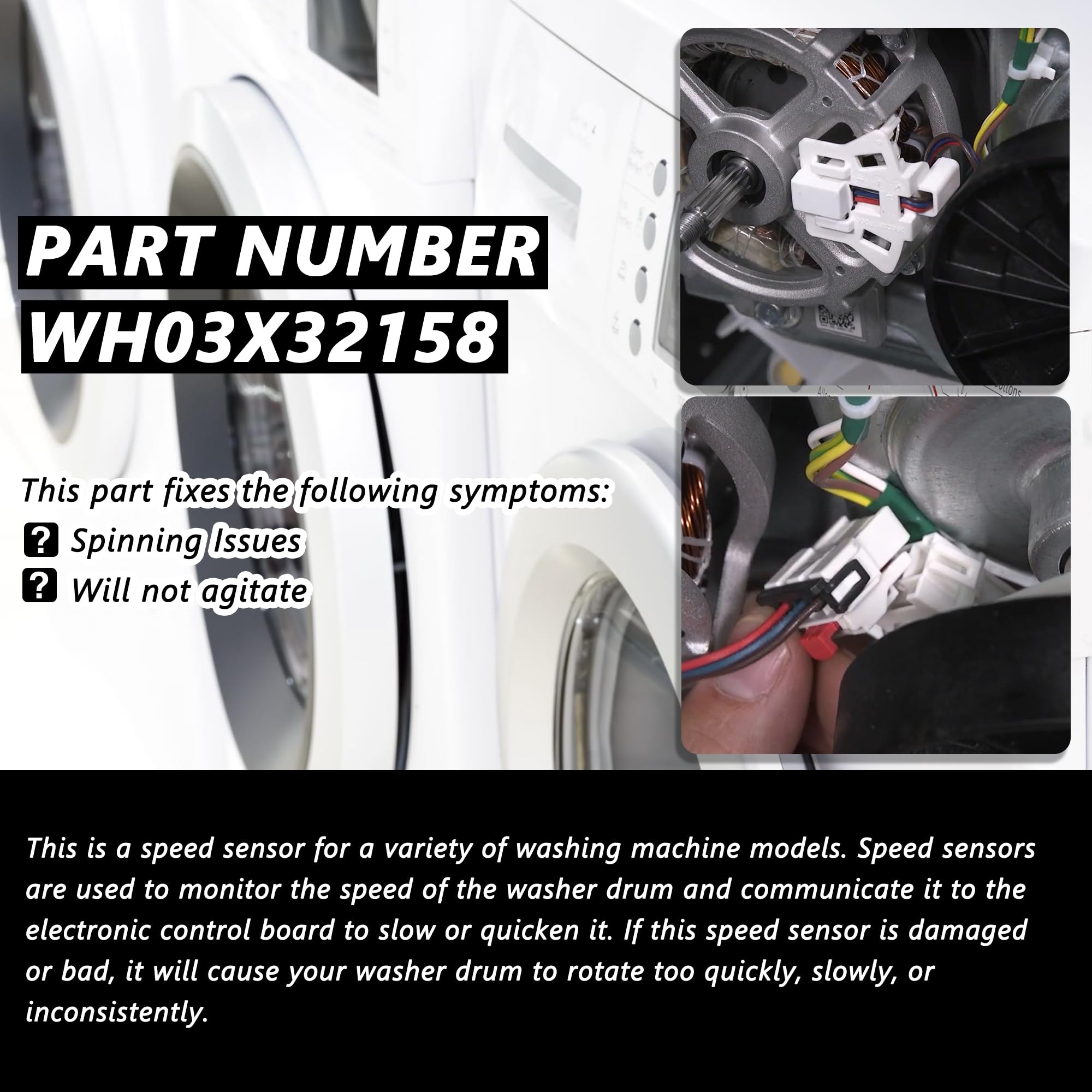 ZNTVW WH03X32158 Washer Speed Sensor Compatible with GE Washing Machine WH12X26330 Hotpoint Washer Parts Replaces WH12X25294 AP7020336 PS16619248 EAP16619248