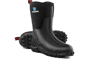 Trudave Rubber Boots for Women with Steel Shank, 6mm Neoprene Mid Calf Rain Boots, Waterproof Insulated Mud Work Boots All Season, Size 5-11