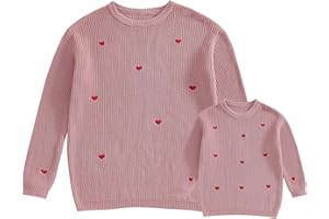 MYBFYABO Mommy and Me Family Matching Sweaters Letter Embroidery Long Sleeve Round Neck Knitwear Fall Winter Warm Tops