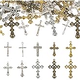 Magibeads 50Pcs Alloy Cross Charms Gold Crucifix Pendants Metal Tibetan Cross Beads Western Christian Charms for Easter Crafts DIY Earrings Keychain Rosary Jewelry Making Supplies