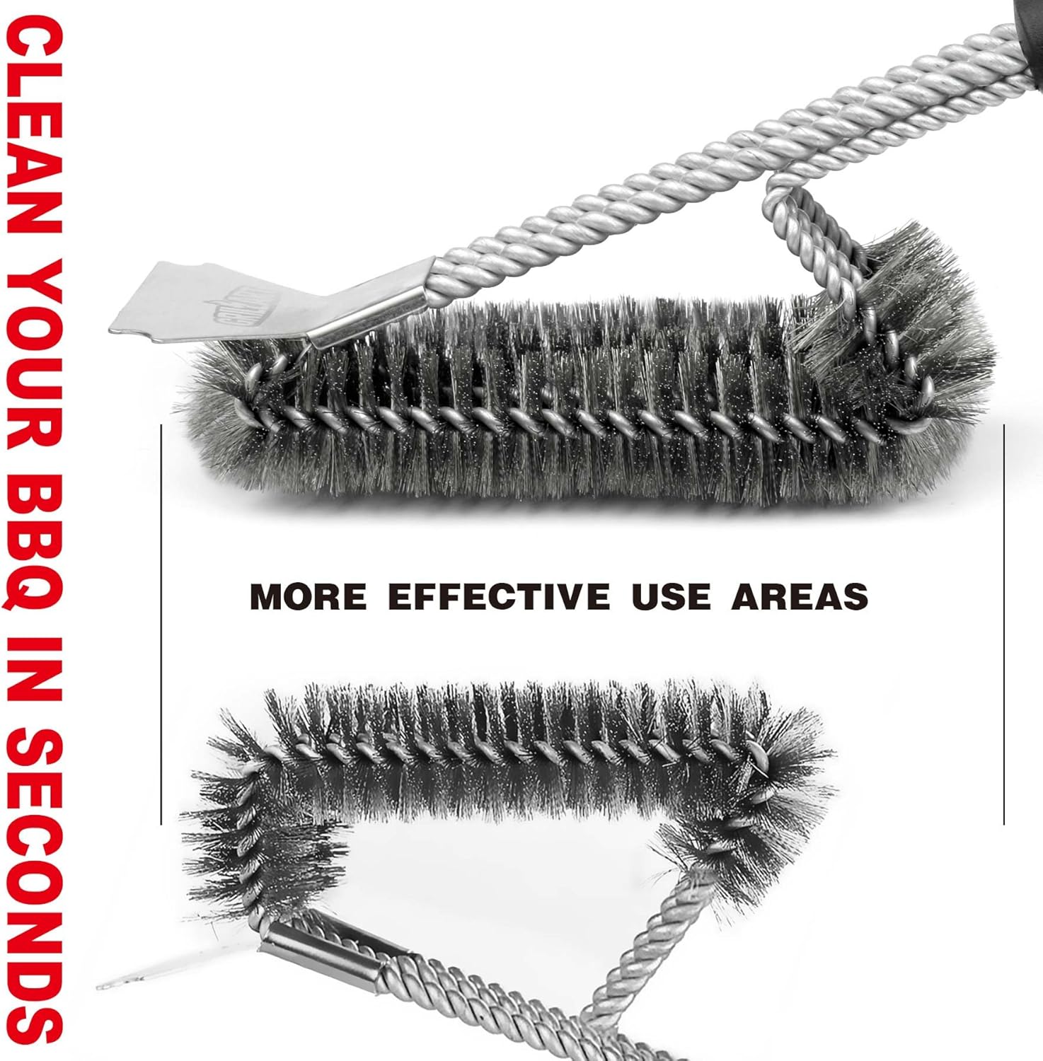 Grill Brush and Scraper - Extra Strong BBQ Cleaner Accessories - Safe Wire Bristles 18"Stainless Steel Barbecue Triple Scrubber Cleaning Brush for Weber Gas/Charcoal Grilling Grates, Best wizard tool: Home & Kitchen