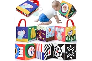 URMYWO Baby Books 0-6 Months, Newborn Toys, High Contrast Baby Toys with Mirror and Teether, Baby toys 3-6-12 Months, Infant Toys 0-3 Months, Tummy Time Toy, Soft Sensory Touch Feel Book Crib Toy Shower Gift