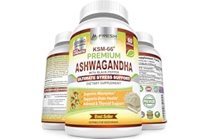 FRESH HEALTHCARE Ashwagandha Capsules KSM 66-1200mg Pure and Potent Root Extract with Black Pepper for High Absorption - KSM-66 Ashwagandha Supplement - 60 Vegan Capsules