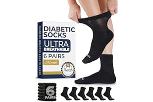 Pembrook Knit Diabetic Socks for Men & Women - 6 Pairs | Black | Breathable Non Binding Comfort | Diabetic Ankle Socks for Me