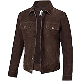fjackets Real Lambskin Vintage Trucker Leather Jacket Men - Shirt Collar Style Leather Jackets For Mens