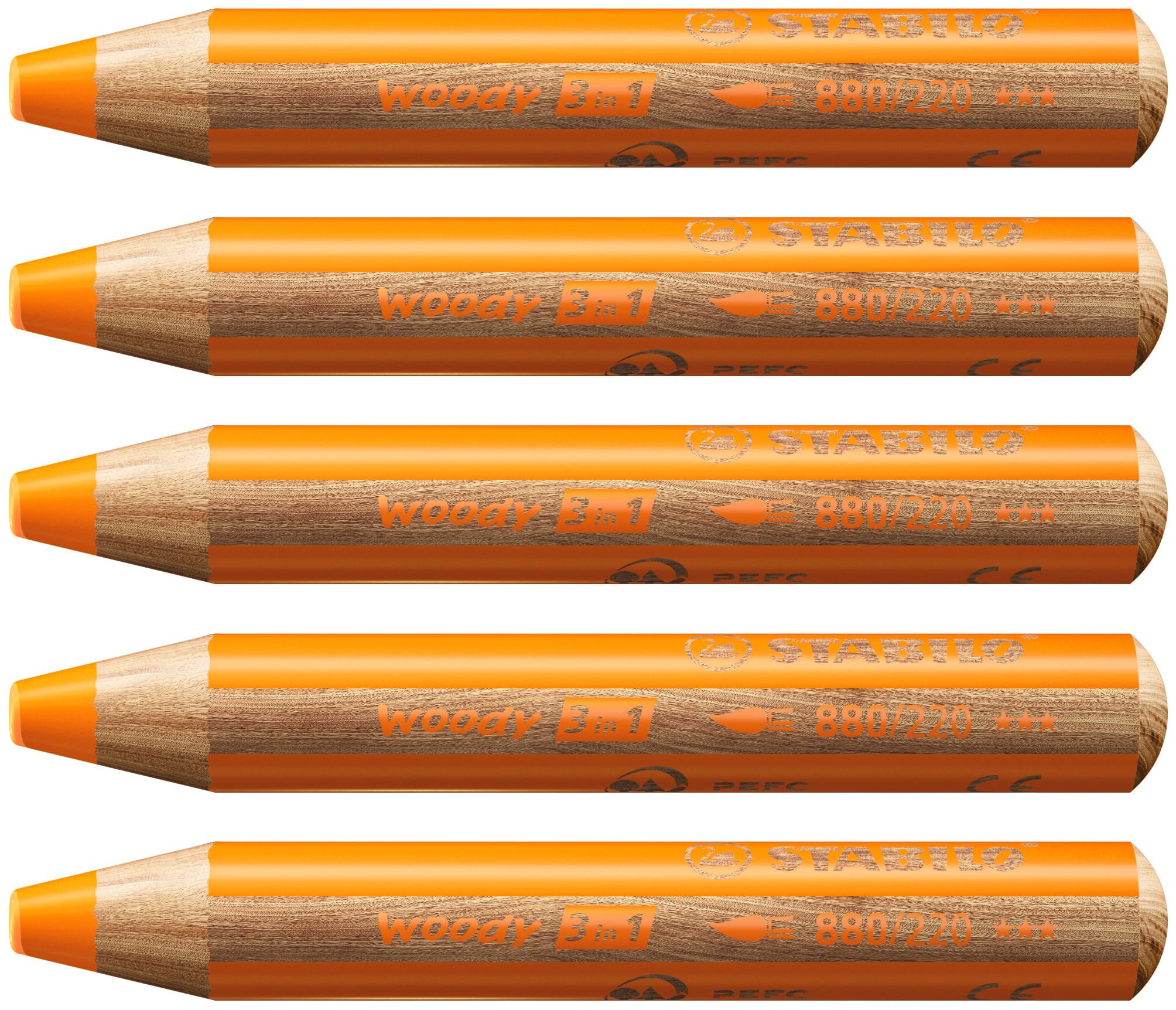 STABILO woody 3-in-1 - Multi-Talented Pencil - Pack of 5 - Orange