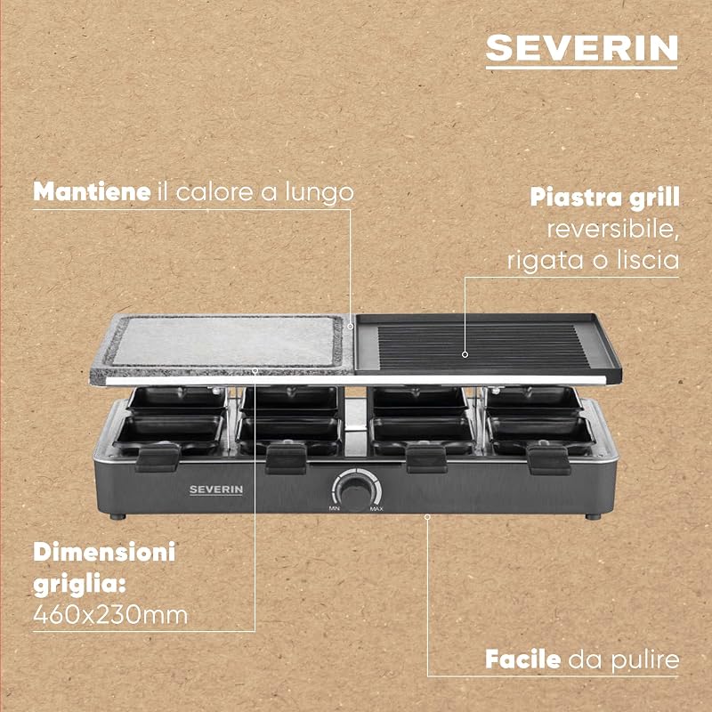 Raclette Grill, 1300W, Piastra Combinata, 8 Padelline - RG 2371