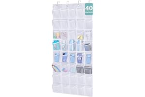 AOODA Over The Door Hanging Pantry Snack Organizer 40 Mesh Pockets Kids Shoe Rack Hanger Holder For Closet, White