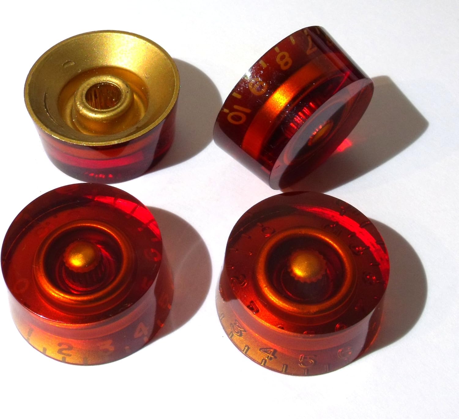Set of 4 Amber red guitar control knobs fits Les Paul 010 scale tone