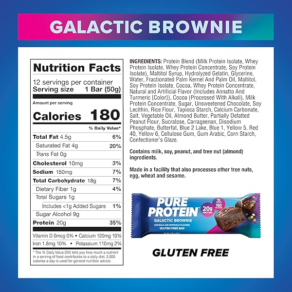 PURE PROTEIN GALACTIC BROWNIE BARS – 12 COUNT BOX | 20G HIGH PROTEIN, GLUTEN-FREE, ON-THE-GO SNACK | IDEAL PRE & POST-WORKOUT FUEL | LOW SUGAR, GREAT TASTE!