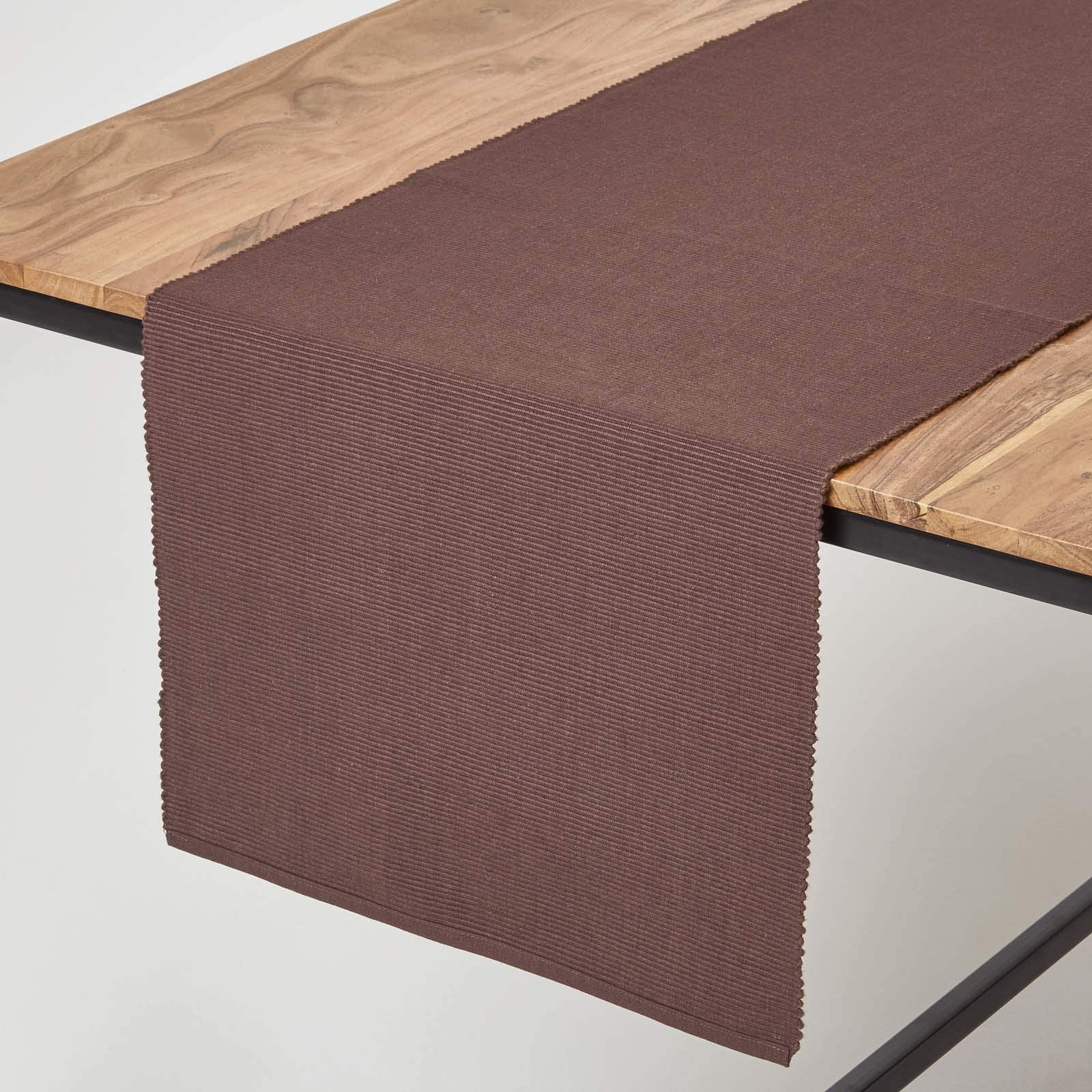 HOMESCAPES - Table Runner - Chocolate Brown - 100% Ribbed Cotton - 17 x 70 Inch ( 44 x 178 cm ) - Easy care - Washable at 40 Deg C