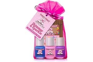 Piggy Paint | 100% Non-Toxic Girls Nail Polish | Safe, Cruelty-free, Vegan, & Low Odor for Kids | Shimmer & Sparkle (3 Polish + Nail Art Gift Set)
