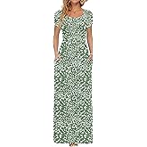 AUSELILY Women's Maxi Dresses with Pockets Petal Short Sleeve Square Neck Casual Long Dress 2026