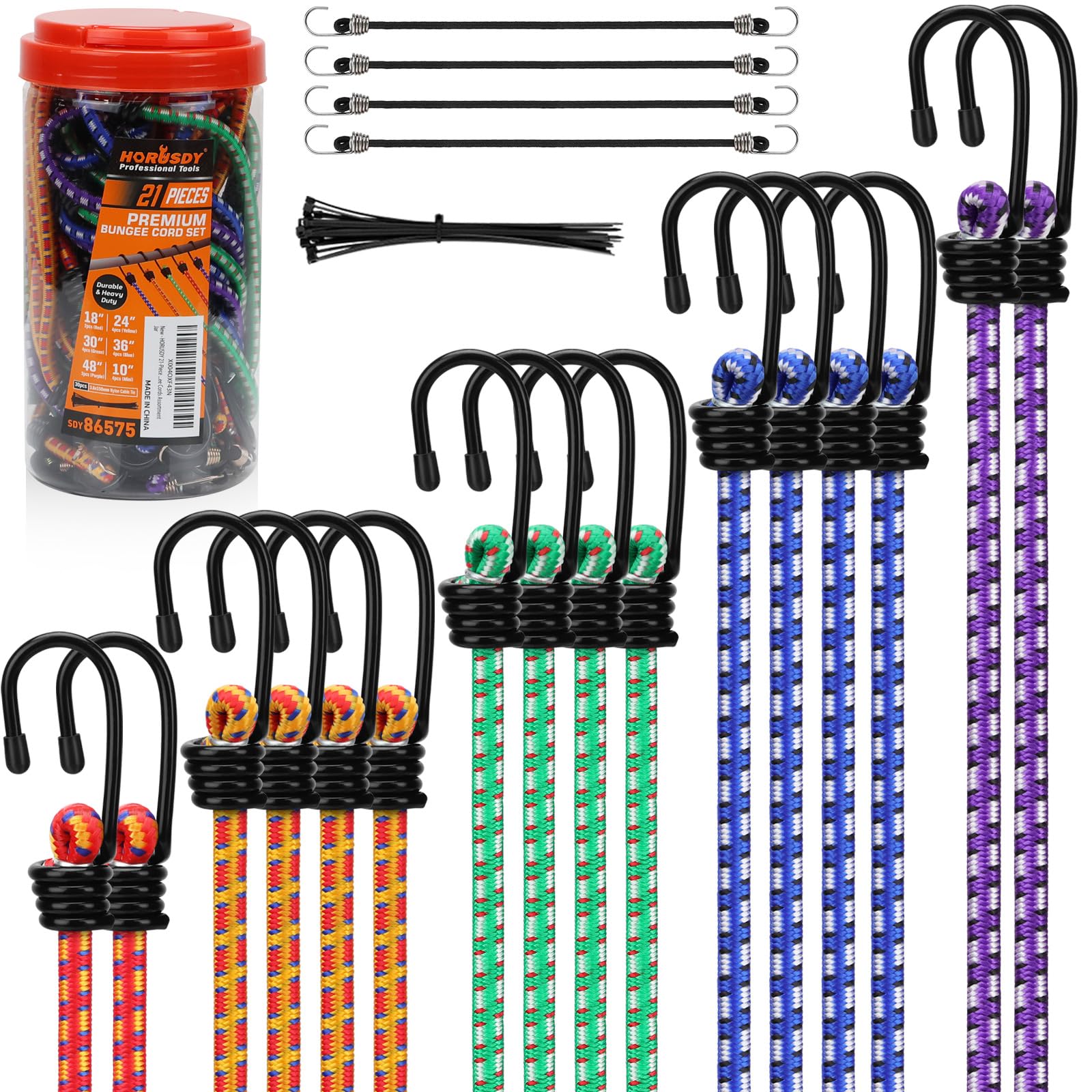 HORUSDY 21 - Piece Bungee Cord Set with Hooks