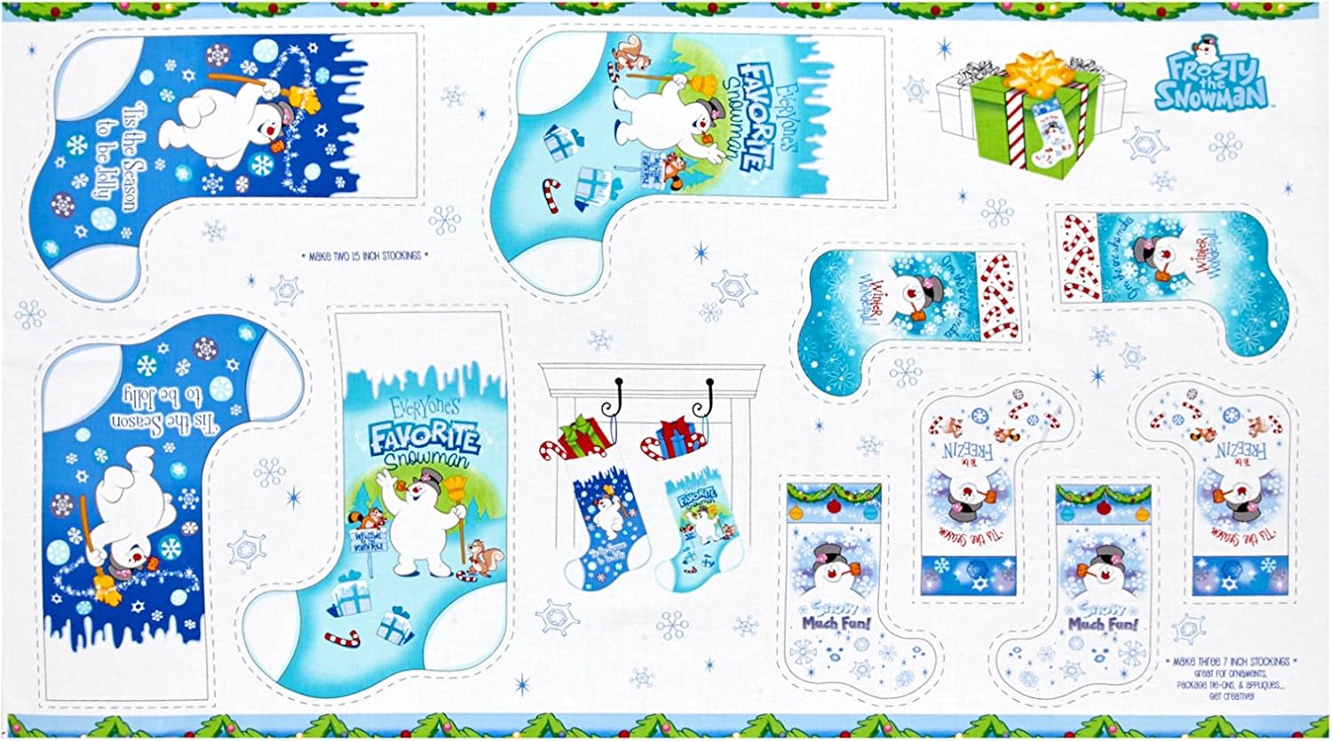pic Frosty The Snowman Fabric qt quilt fabrics frosty the snowman 24in stocking panel blue quilt fabric gold red black