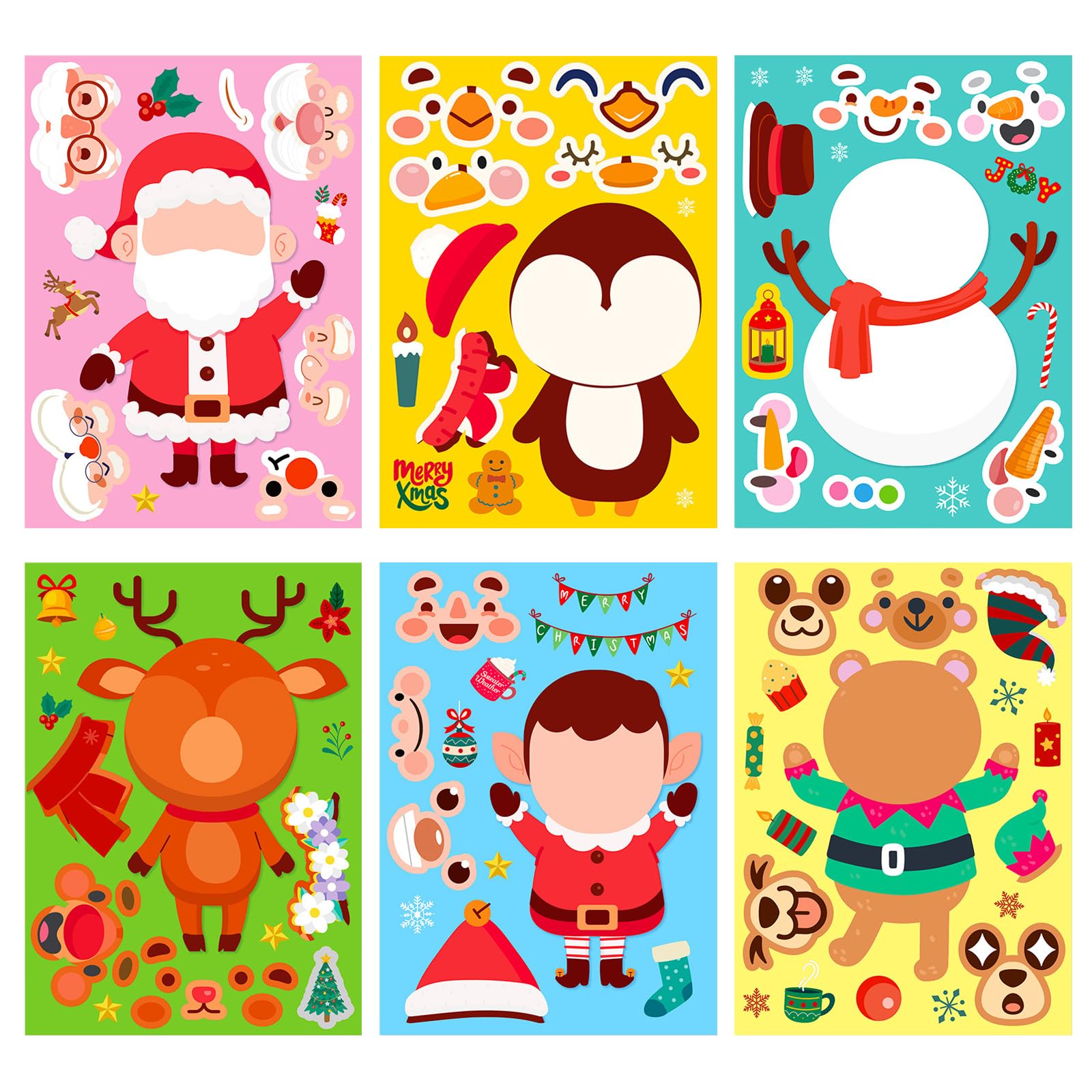 18 Christmas Cartoon Puzzle Stickers, Party Game for Children's Educational DIY, Creative Handmade Santa Claus Themed Activity — image 1