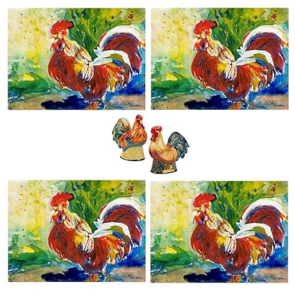 Amazon Com Colorful Rooster Kitchen Decor 4 Cloth Placemats And