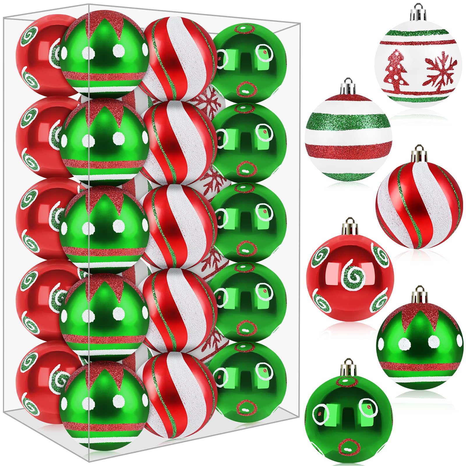 Photo 1 of 30PCS Shatterproof Christmas Tree Ball Ornaments, 2.36’’ Plastic Red Green White Glittering Xmas Hanging Bulbs, Christmas Ornaments Set for Christmas Tree Decoration Holiday Party Home Decor