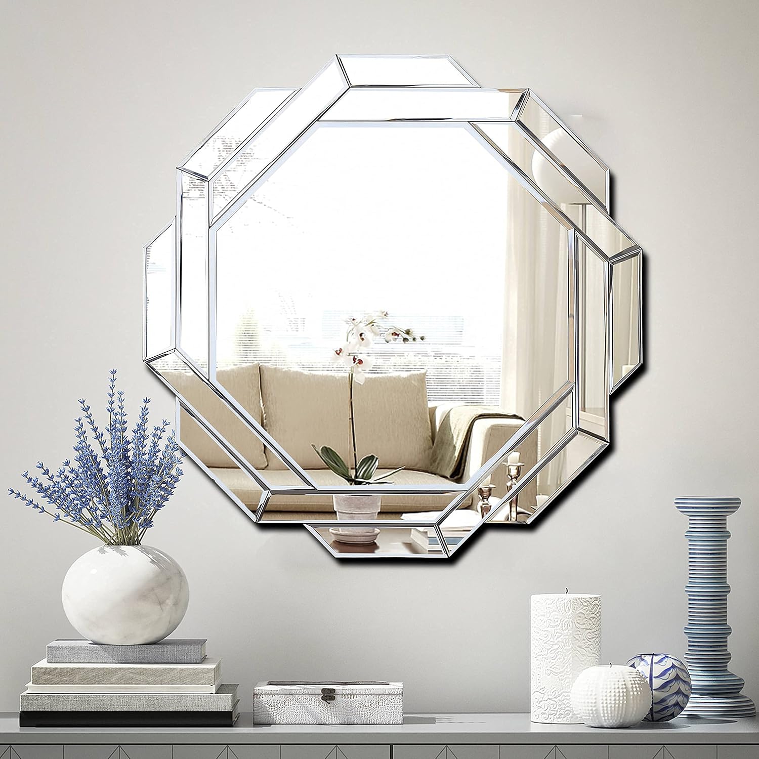 Mirrors - FYWDGLART Hlartdecor Helicoid Frameless Beveled Decor Silver Polished Mirror for Wall Decorating(23.6X23.6inches).HFY Hexagon Decorative Mirror.