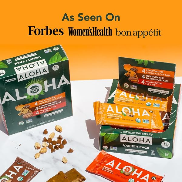 ALOHA ORGANIC PLANT BASED PROTEIN BARS – 3 FLAVOR VARIETY PACK – 12 COUNT, 1.98OZ BARS – VEGAN SNACKS, LOW SUGAR, GLUTEN-FREE, LOW CARB, PALEO, NON-GMO, STEVIA-FREE, NO SUGAR ALCOHOL SWEETENERS