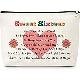 Sweet 16 Birthday Gift for Girl Makeup Bag 16 Year Old Gift Ideas Happy 16th Birthday Gifts for Her Niece Sister Bestie Cosmetic Bag with Zipper Cute Sixteen Gifts for Daughter Friends Travel Pouch
