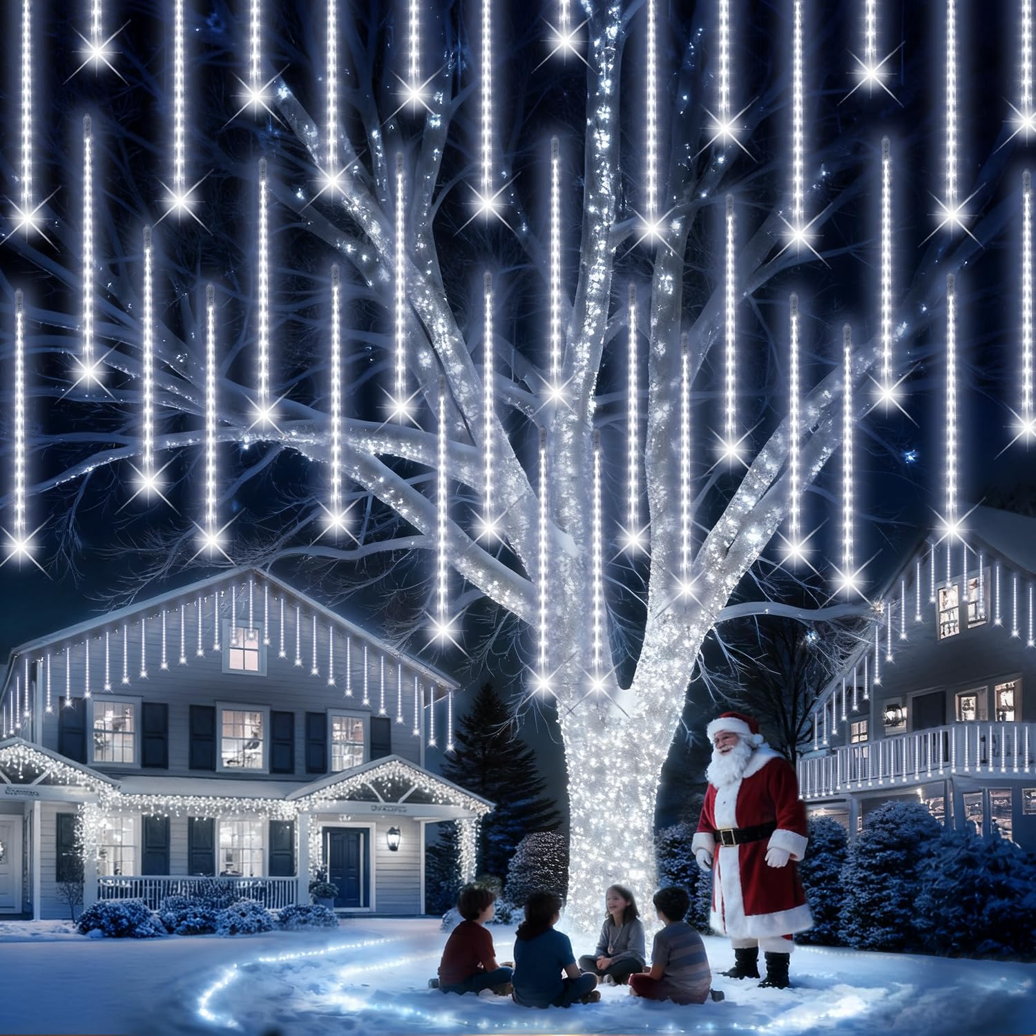 PEMOTech Christmas Lights Outdoor,16 Tubes 40cm 576 Led Meteor Shower Lights, Waterproof Christmas Decorations Icicle Light for Xmas Tree Halloween Party, Ul Plug,Cool White — image 1