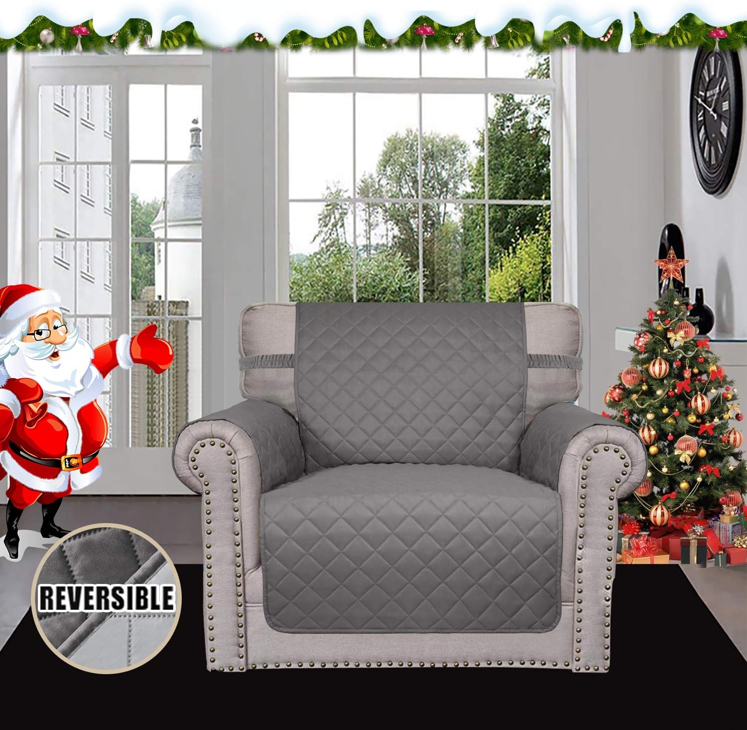 Easy-Going Sofa Slipcover Reversible Chair Cover Water Resistant Couch Cover Furniture Protector with Elastic Straps for Pets Kids Children Dog Cat(Chair, Gray/Light Gray): Furniture & Decor
