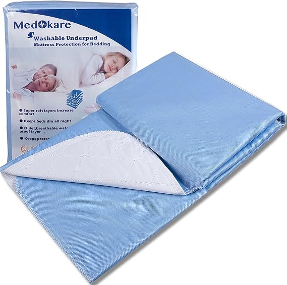 Medokare Bed Mat Bedwetting Underpads Washable 2 Pack 36x52, Hospital