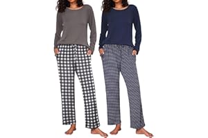 Ekouaer 2 Pack Womens Pajama Sets Long Sleeve Pjs Lounge Set Soft Comfy Sleepwear Winter Loungewear