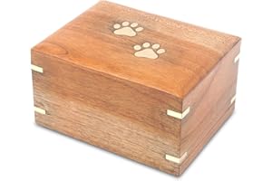 ZIYA Wooden Small Cremation Pet Urn for Dog and Cat Ashes Box | Handmade Wood Memorial Pet Urn | Brass Paws Inlaid | Pet Memorial | Funeral Urns for Pet Ashes | Mini Keepsake | up to 12 Pounds