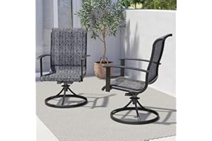 Grand patio Outdoor Swivel Dining Chairs Set of 2, 360 Degree Mesh Sling Rocker Sets for Deck, Garden Backyard, Black & Grey Plaid