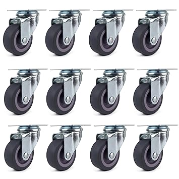Juego de 12 Ruedas Giratorias grises de Mueble Ø 50mm ruedas pivotantes