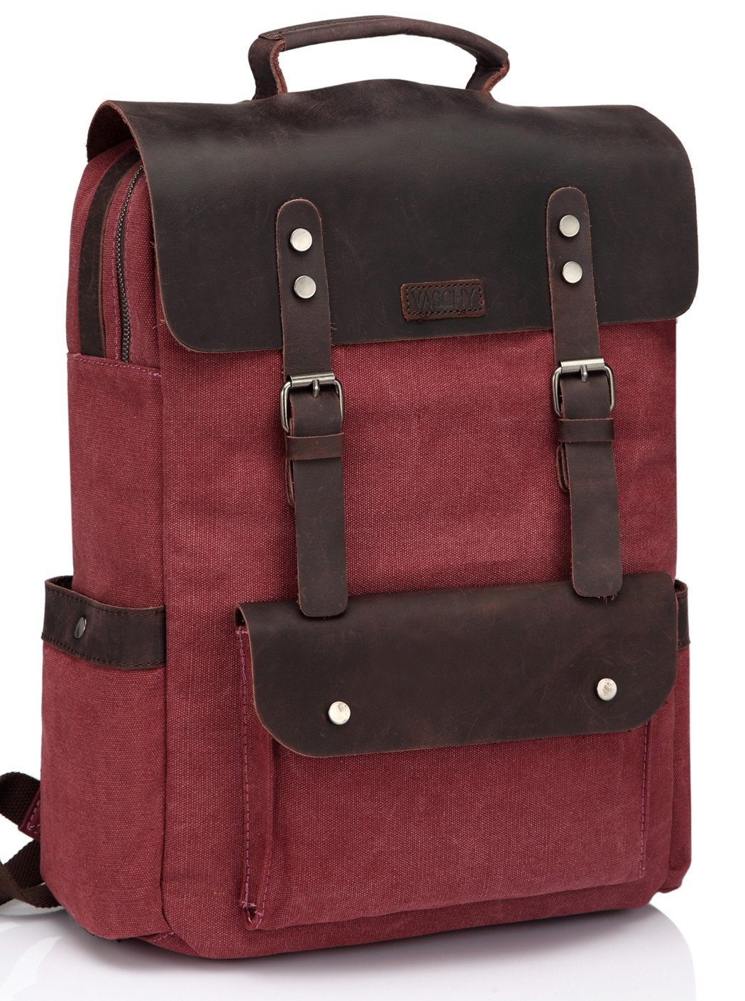 Mochila de Cuero de la Lona del Vintage de Vaschy Libro bolso