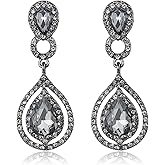 BriLove Women's Wedding Bridal Crystal Teardrop Infinity Chandelier Dangle Earrings