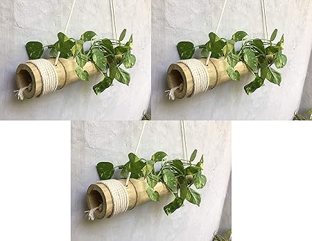 COIR GARDEN - Bamboo Hanging Planters with Adjustable Rope - Bamboo Stand - Bamboo Pot- Pack of 3