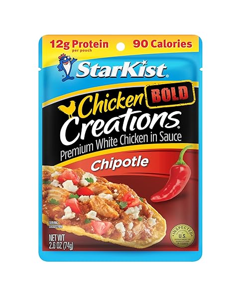 STARKIST CHICKEN CREATIONS BOLD CHIPOTLE POUCH (2.6 OZ – 1 PACK) FULLY COOKED HIGH PROTEIN WHITE MEAT, NO DRAINING, READY TO EAT FOR SALAD AND SANDWICHES