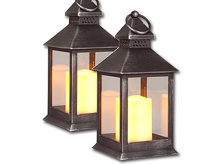 Amazon.de: 2er Set Laternen INKL. LED-Kerzen, schwarz, 11x11x23 cm