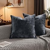 NEPHEALIS Velvet Pillow Covers 2 Pack Soft 26x26 Pillow Covers Solid Square Euro Shams Decorative Couch Pillow Cases with Wide Border for Sofa Bed Home Decor,Blue Gray