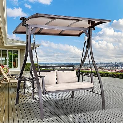 Buy 2 Person Patio Swing Withsolar Light Adjustable Tilt Canopy Oudoor Swing Glider Bench With Detachable Tray And Removable Cushion For Deck Garden Backyard Weighs Up To 750 Lbs Beige Online In Italy