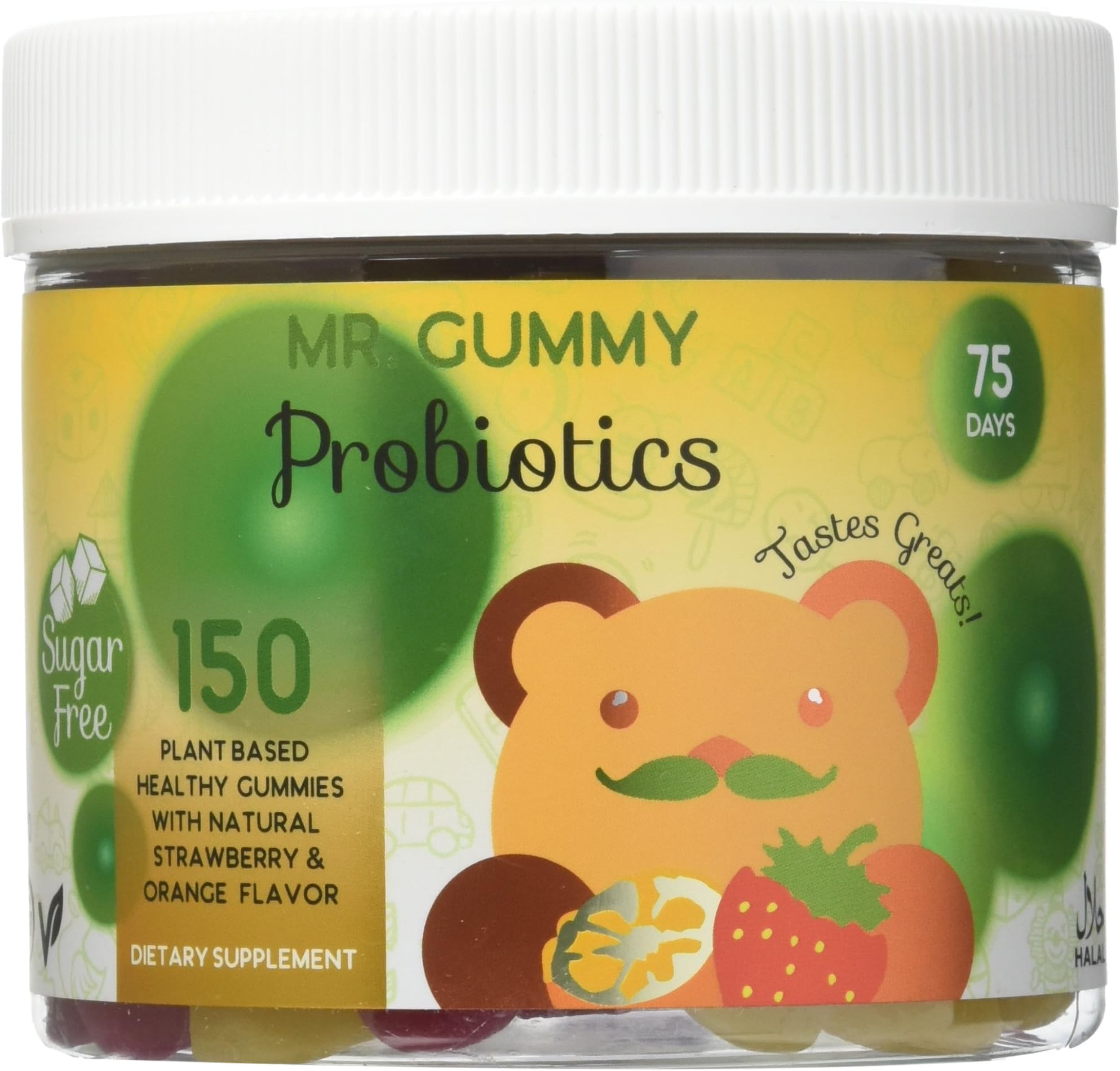 Mr Gummy Vitamins Sugar Free Probiotic Gummies | Delicious Orange & Strawberry Flavors | Enhance Digestion, Lessen Tummy Discomfort | [150 Gummies, 75-Day Supply] | Kids Vitamins