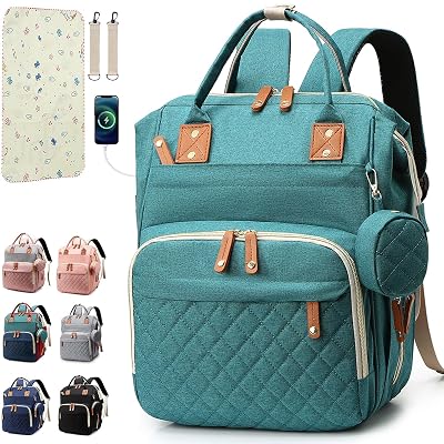 SHITIESHOU Diaper Bag Backpack Baby Bag, Baby Girl Boy Diaper Bag for Dad Mom with Pad, 16 Pockets, Pacifier Case, Large Diaper Bags Unisex for Travel (Green)